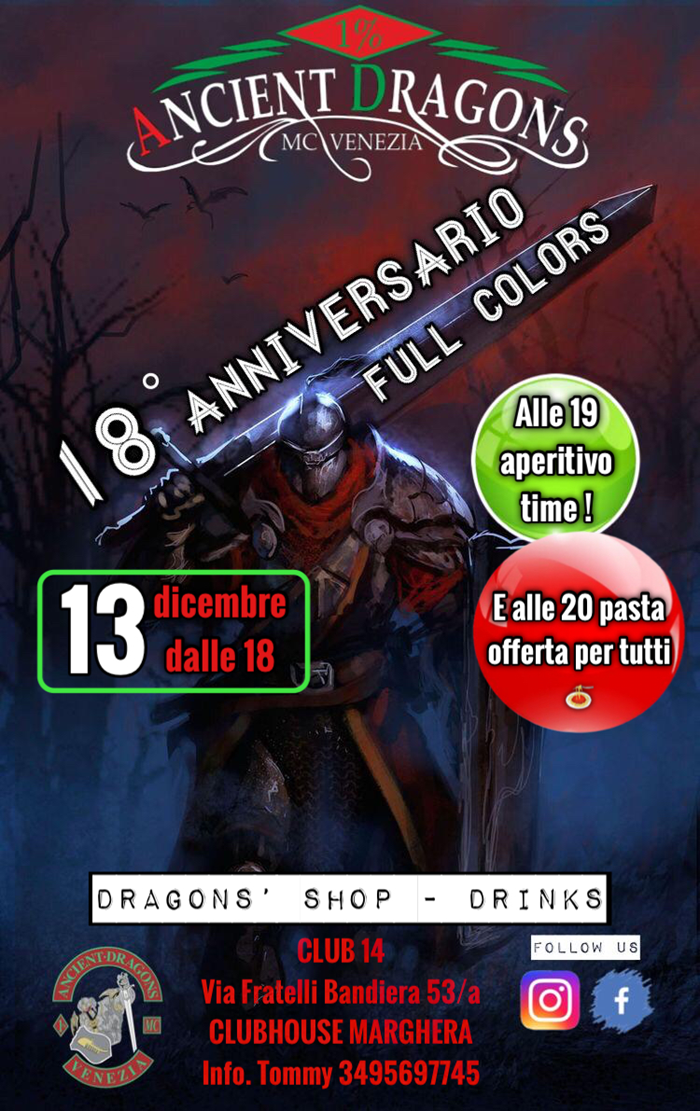 Locandina evento Ancient Dragons MC Venezia 18° anniversario