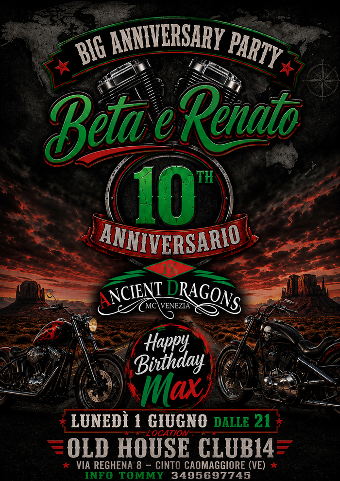 Locandina evento Anniversary Party 10° Beta e Renato